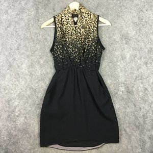 Wilfred Dress XXS Faux Wrap Black Gold Cocktail Evening Semi Formal Holiday